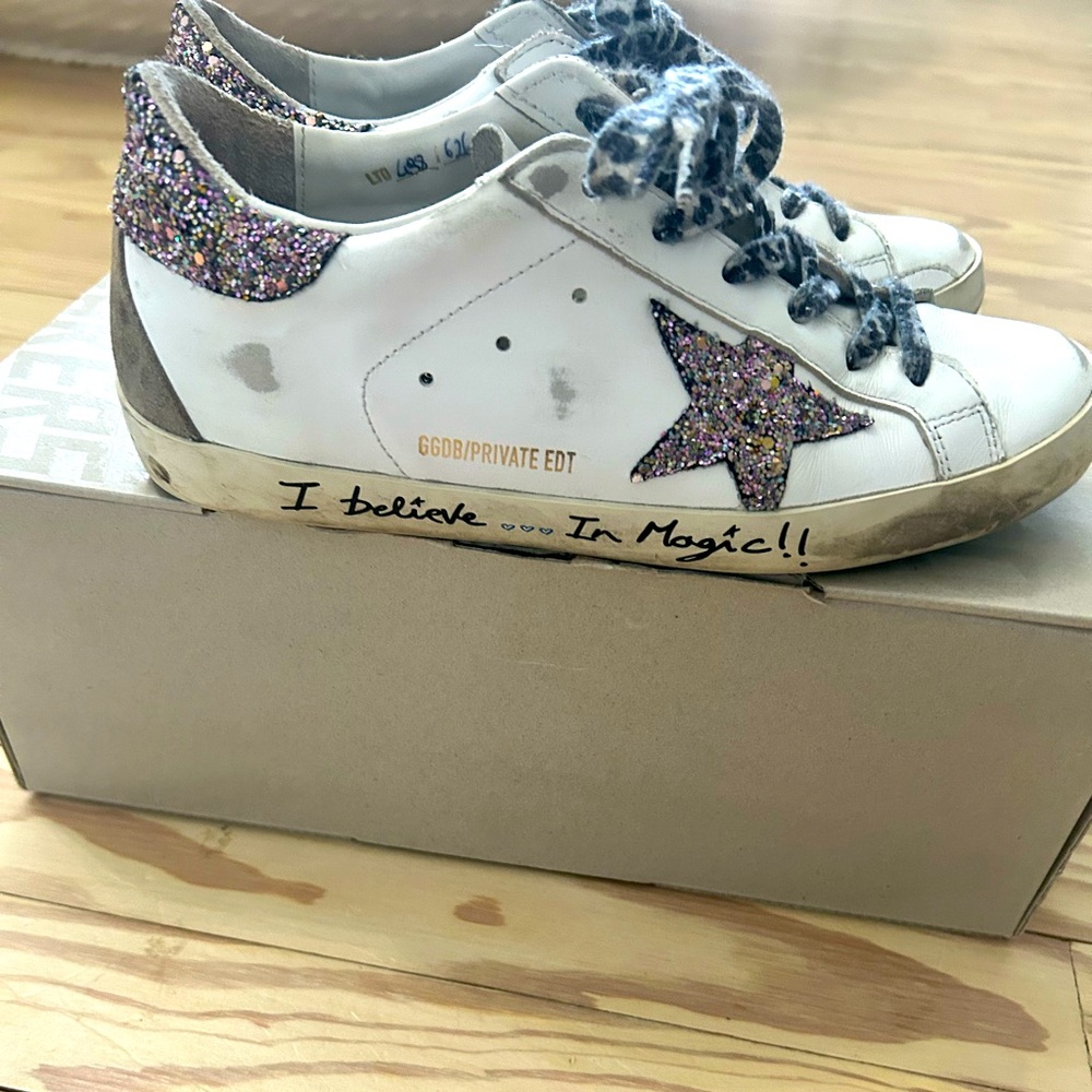 Golden Goose White Sneakers with Glitter Star